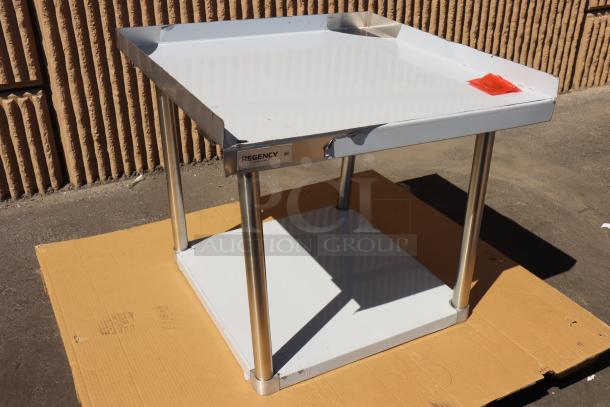 Regency 600ES3030S 30" x 30" stainless steel equipment stand with undershelf, brand new, visible scratch and dent on corner.