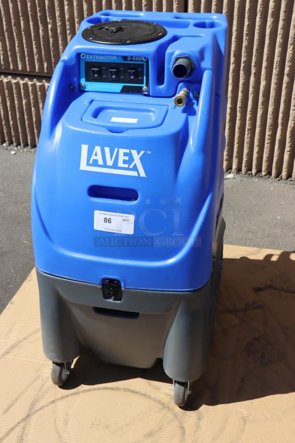 Brand new Lavex 3-500 Dual 3-Stage Carpet Extractor, 12-gallon, 500 PSI, with 25' hoses, 12" stainless steel wand.