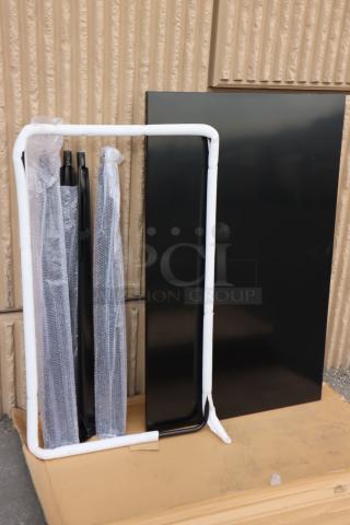 Brand new scratch-n-dent Lancaster Table & Seating 48"x30" onyx black outdoor bar table, unassembled, model 164RB304BLK.