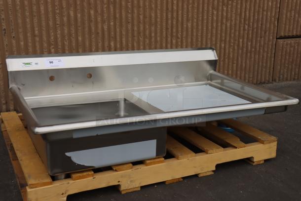 BRAND NEW Regency 600UDT50L 50" stainless steel dishtable with left sink. Scratch-n-dent condition, tags visible.