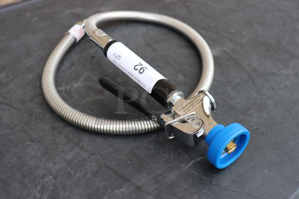 Brand new Fisher 2911 36" hose assembly with 1.15 GPM long lever spray valve, stainless steel, out of packaging. Made in USA.