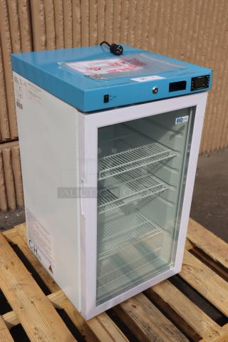 Summit ACR32G medical refrigerator, 3.17 cu. ft., white/blue, glass door, new scratch-n-dent condition, 115V.