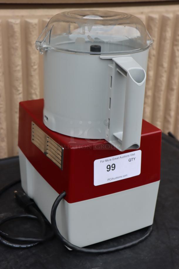 Robot Coupe R2 Dice food processor, gray 3 qt bowl, continuous feed, 4 discs, 2 hp. Out of packaging, missing pieces. S/N: 9272247203R-06.