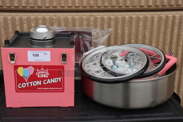 Carnival King CCM21CTK Cotton Candy Machine, 21" stainless steel bowl, floss bubble, cart; may be missing parts. Brand new, out of box.