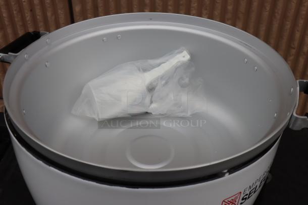Brand new Emperor's Select EGRC Liquid Propane 110 Cup Gas Rice Cooker, model 478EGRC140NG, with minor cosmetic imperfections.
