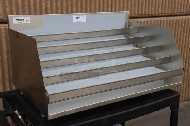 Regency 600LDR2336 36" five-tier stainless steel liquor display rack, scratch-n-dent, NSF certified, 23" deep.