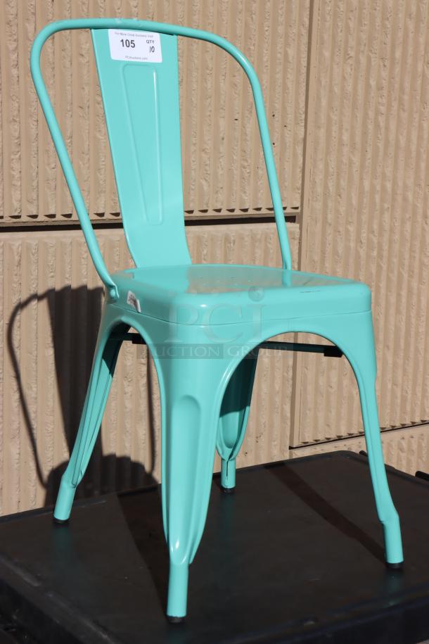Brand new Lancaster Table & Seating Alloy Aquamarine Outdoor Cafe Chair with minor backrest scratches, model 164CMCAFESFM.