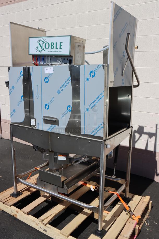 BRAND NEW Noble Warewashing WAREFORCE II Double Rack Low Temp Dishwasher, 115V, Serial No.: 25D008074, bent control panel brackets.