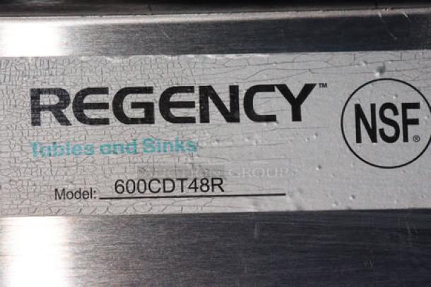 Regency 600CDT48R 4' clean dish table label with NSF logo, showing "Tables and Sinks" text.