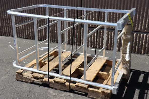 BRAND NEW SCRATCH-N-DENT New Age 1264 Heavy-Duty Aluminum Lug Rack, 29.5" x 33" x 62", with scuff marks, on pallet.