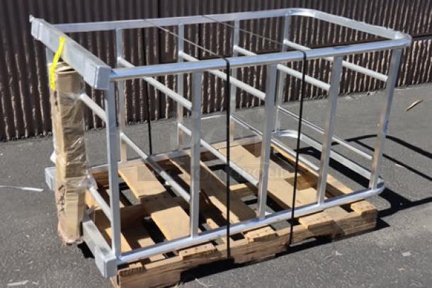 New Age 1264 Heavy-Duty Aluminum Lug Rack, 29.5"x33"x62", brand new with scuff marks, 10-lug capacity.
