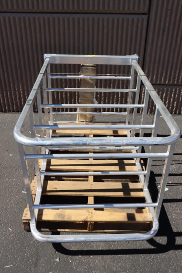 New Age 1264 Heavy-Duty Aluminum Lug Rack, 29.5"x33"x62". Brand new with scuff marks, 10 lugs, durable construction.