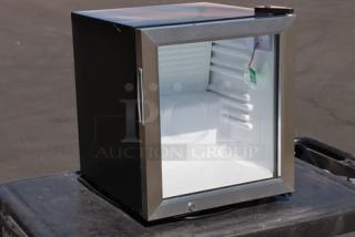 Galaxy CRG-2 countertop display fridge, black, 1.8 cu ft, customizable, stainless steel trim, brand new, minor scratches.