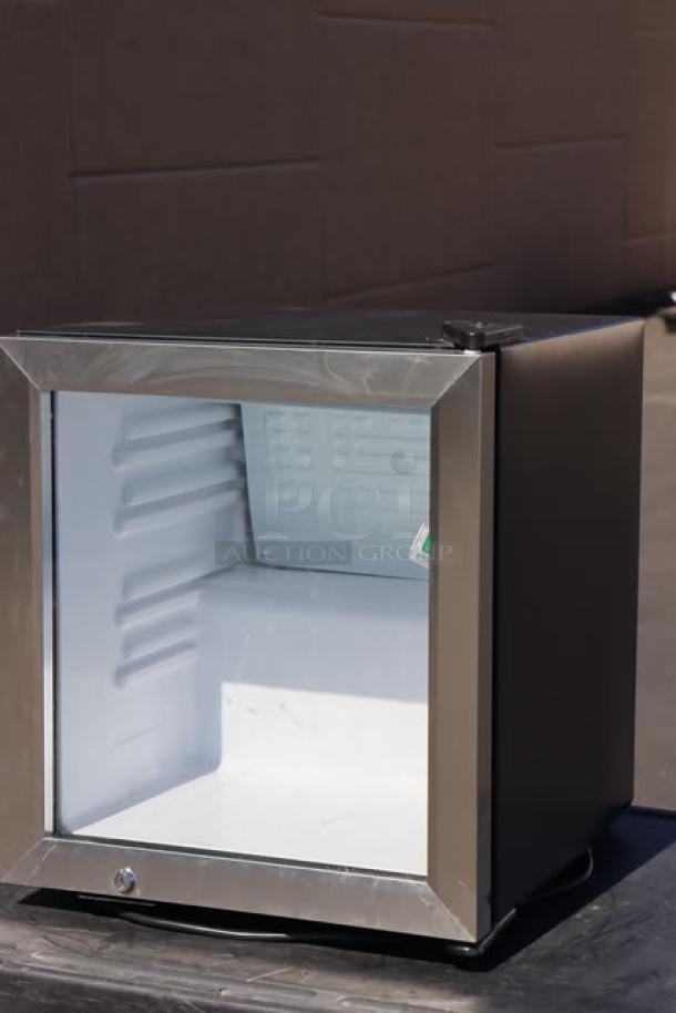 Brand new Galaxy CRG-2 refrigerated merchandiser, 1.8 cu ft, black, customizable, scratch-n-dent condition.