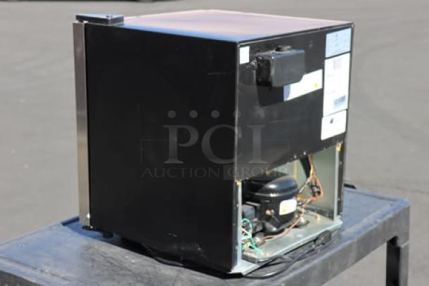 BRAND NEW Galaxy CRG-2 Black Countertop Display Refrigerated Merchandiser, 1.8 cu ft, with visible scratch-n-dent marks.