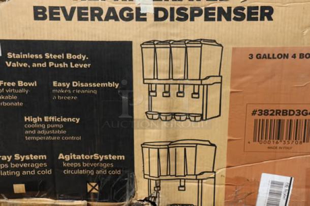 Carnival King RBD3G4 Beverage Dispenser, unused with bent legs/frame, original packaging, serial #24106443.