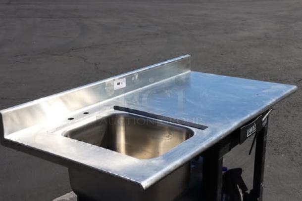 Eagle Group T3060SEB-BS-E23L 30" x 60" stainless steel work table with left sink, new, slight signs of unpackaging. Serial No. 2503231782.