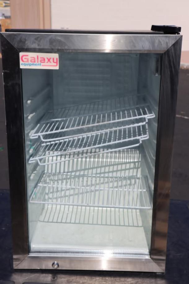 BRAND NEW Galaxy CRG-3 display merchandiser, black, 2.5 cu ft, 115V, 1.1A, scratch-n-dent, customizable interior, serial #06824112110100020.