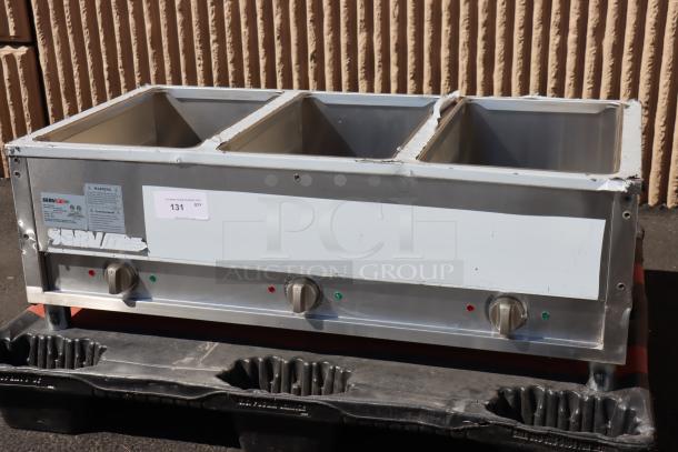 BRAND NEW ServIt 423EST3WO three pan open well electric steam table, 120V, 1500W, with adjustable undershelf. Serial No. 2024080510026.