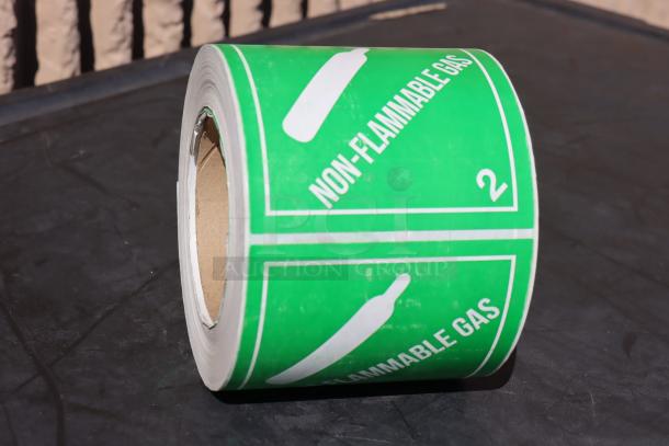 Lavex 4" x 4" Non-Flammable Gas Labels, Model 323SHIP4X4NF, 500/roll, bright green with white text, new condition.