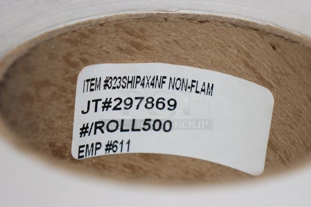 Brand new Lavex 4" x 4" non-flammable gas gloss paper labels, model 323SHIP4X4NF, 500 labels per roll, 13 rolls total.