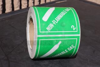 Lavex 4" x 4" Non-Flammable Gas Labels, model 323SHIP4X4NF, 500/roll. Bright green gloss paper, new condition.