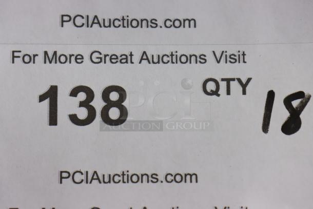 Alt text: Auction label showing "138 QTY 18," promoting Lavex 4"x4" non-flammable gloss paper labels, model 323SHIP4X4NF.