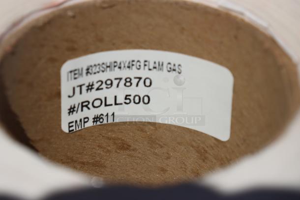 Lavex 4" x 4" Flammable Gas Labels, 500/Roll, Model 323SHIP4X4NF. New, gloss paper, permanent adhesive.