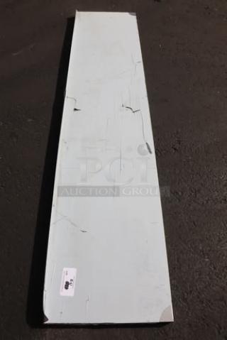 Regency 600WS1884HD wall shelf, 16-gauge stainless steel, 18"x84", scratch-n-dent condition, visible distress on surface.