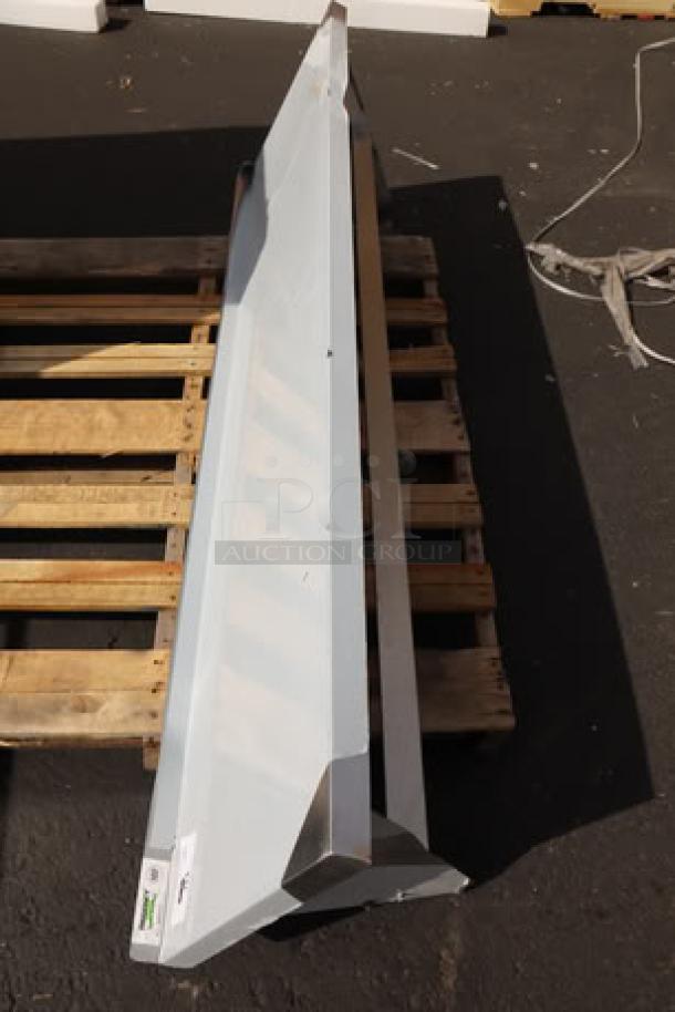 Regency 600PS1872 wall-mounted pot rack with shelf, 18"x72", stainless steel, scratch-n-dent, brand new condition.