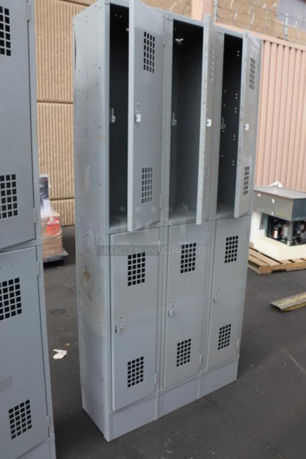 Regency Space Solutions 36x15x78" gray locker, 3 wide, 2 tier, model 600LC32125KG. Scratch-n-dent condition, assembled.
