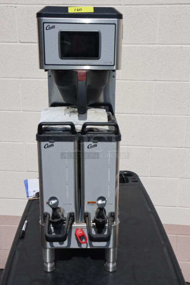BRAND NEW Curtis G4GEMXN63A1000 GemX Twin Coffee Brewer, minor dings, with 2 FreshTrac Servers, out of packaging.