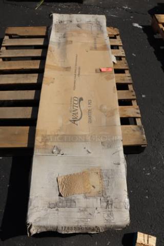 Brand new Avantco 178SSSOSP2 stainless steel single deck overshelf, 18" x 67", unopened in original packaging.