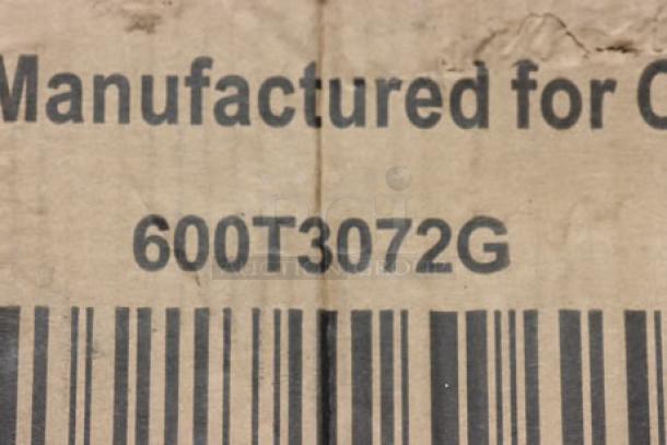 Barcode and label showing Regency 600T3072G model number for a stainless steel work table.