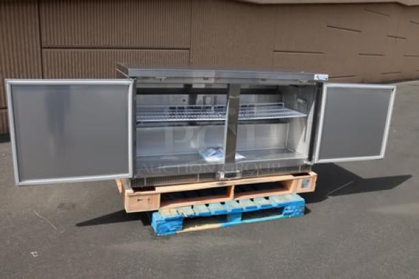Brand new Avantco ZUC-60R-HC 60" undercounter refrigerator, out of packaging, may have minor dents. Serial No. 765720511 7698 2502.