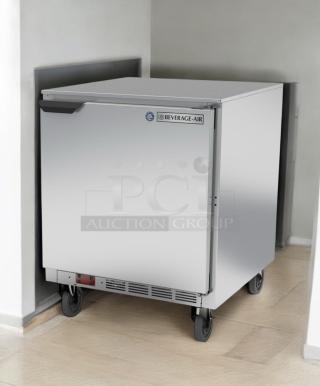 Beverage-Air UCR27A undercounter refrigerator, superb condition, single door, 115V, fully tested, metal finish, on casters.