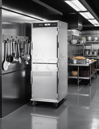 Brand new Henny Penny HHC900.24 full-size heated holding cabinet with casters, factory sealed, 120V, solid back.
