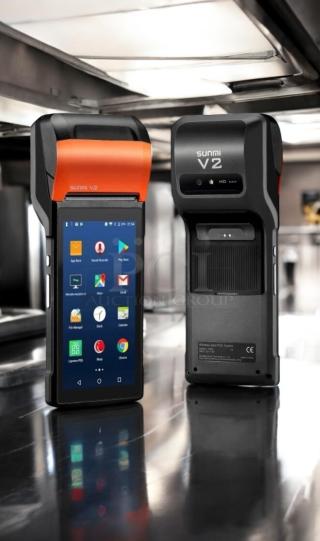 Lot of 4 Sunmi V2 POS Handheld Terminals, Android smart model with built-in printer. Fully tested and working, great condition.