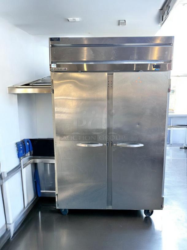 Beverage-Air HF2HC-1S Horizon Series two-section stainless steel reach-in freezer, excellent condition, with visible brand logo.