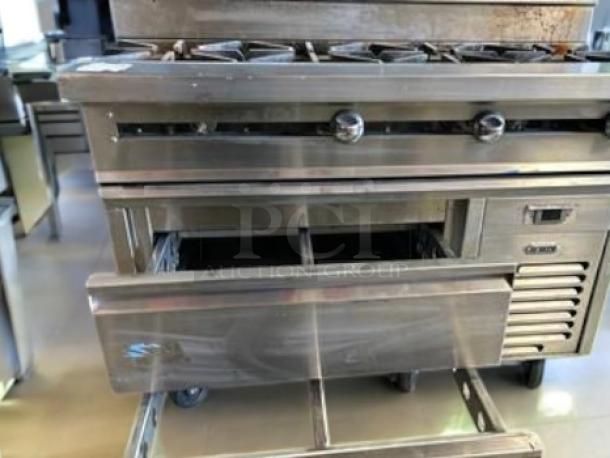 Southbend S36D gas range, 6 burners, standard oven, refrigerated base, stainless steel, excellent condition, natural gas.