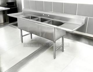 Superb Condition – Fenix FC-3-1515-15RL – Triple Compartment Stainless Steel Sink with Dual Drainboards – Fully Tested & Working! - Item #1212864