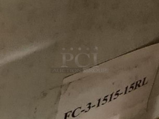 Stainless steel plate showing model number FC-3-1515-15RL from Fenix Commercial Equipment.
