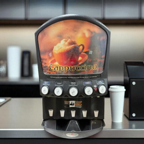 Grindmaster PIC5 hot chocolate/cappuccino dispenser, 5 flavors, outstanding condition, 120V, tested and working.