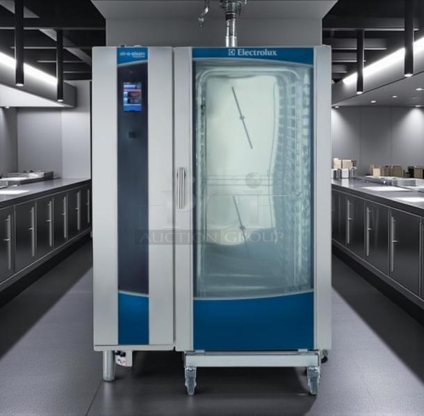 Electrolux Air-O-Steam Touchline 20-Pan Electric Combi Oven, model AOS202GTP1, stainless steel, fully tested, excellent condition.