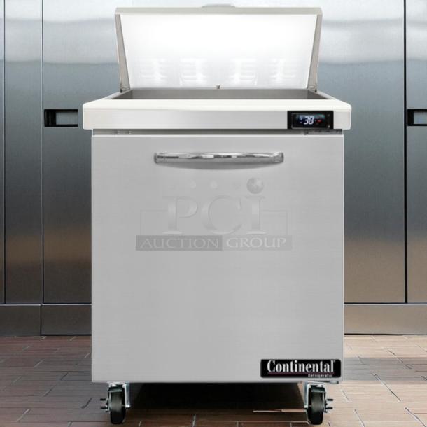 Continental Refrigerator SW27-12M sandwich prep table, superb condition, single door, 115V, fully tested, branded logo visible.