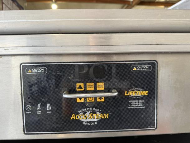 AccuTemp GGF1201A3650 Accu-Steam Griddle in superb condition, natural gas, 120V, fully tested, and with visible control panel.