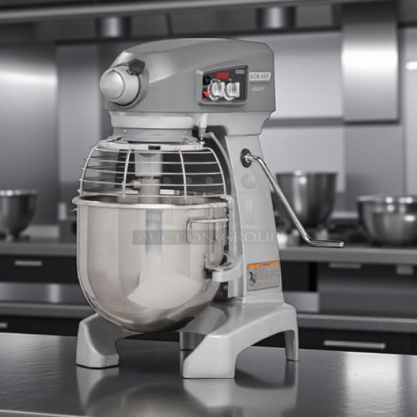 Outstanding condition Hobart HL200 20-Quart Planetary Mixer. Fully tested, working, 115V, stainless steel bowl.