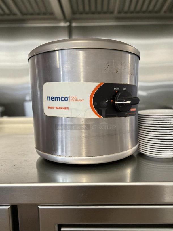 Nemco Food Equipment countertop soup warmer, superb condition, 120V, stainless steel, tested and working, model details visible.