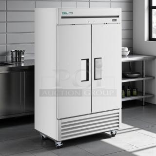 True T-43-HC double door refrigerator, prime condition, 115V, fully tested, mint white exterior, commercial use.