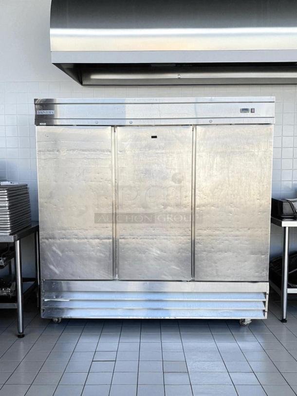 Kratos KBM3F 3-Door Commercial Freezer, Immaculate Condition, Fully Tested, 115V, Stainless Steel, Central Restaurant Products.